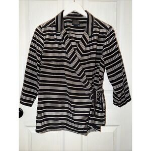 Pendleton Women's Silk Cotton Wrap Blouse Stripe Size L Pretty Minimal Collar